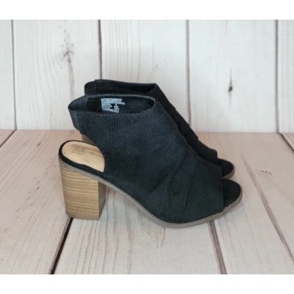 Time & Tru Open Toe Slingback Heeled Booties Black Faux Suede Women's Size 6.5 W